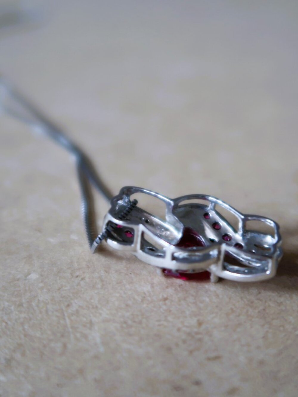 Sterling Silver Pendant Necklace Pink Love Stones with Stamped 925 Quality Chain - Picture 5 of 10
